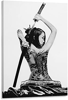 HDYDJS Vintage Asian Art Poster Japanese Geisha Samurai Contemporary Japanese Black and White Poster Canvas Painting Wall Art Poster for Bedroom Living Room Decor 20x30inch(50x75cm) Frame-Style