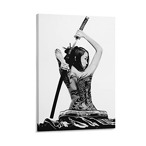 Hdydjs Vintage Asian Art Poster Japanese Geisha Samurai Contemporary Japanese Black And White Poster Canvas Painting Wall Art Poster For Bedroom Living Room Decor 20X30Inch(50X75Cm) Frame-Style #TOP2