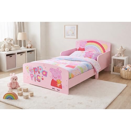 Image of Kidsaw Peppa Pig Kids Toddler Bed Frame with Safety Rails, Pink