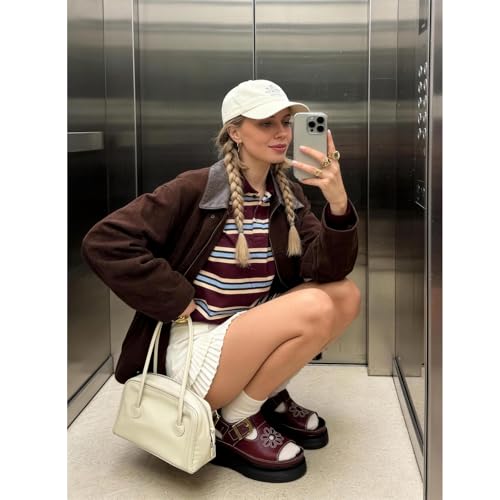 Image of Red Platform Sandals for Women Chunky Ankle Buckle Casual Open Toe Comfortable Flower Decoration Fisherman Sandals Sizes 8.5