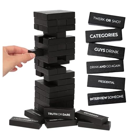 Buzzed Blocks Adult Drinking Game - 54 Blocks with Hilarious Commands and Games on 40 of Them | Perfect Pregame Party Starter | Entertaining Party Game | Novelty Funny Gift (Black)