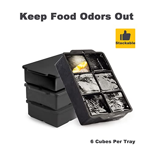 Nax Caki Large Ice Cube Tray With Lid Pack Of 4, Silicone Square Big Ice Cube Maker Mold With Lid For Cocktails Whiskey #TOP1