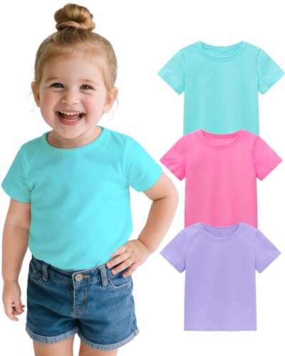 3 Pack Baby Girls Short Sleeve T-Shirts Infant Soft Cotton Tee Toddler Girl Clothes Size 18M-5T