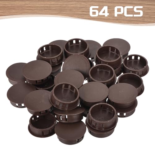 Image of MECCANIXITY 64PCS 32mm(1 1 /4 inch) Brown Plastic Hole Plugs, Flush Type Panel Hole Plugs Insert End Caps for Locking Hole Tubes Furniture Cabinet