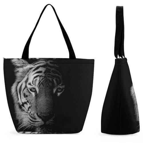 Sac à bandoulière noir et blanc grand format, sac de shopping de voyage femme 32cm