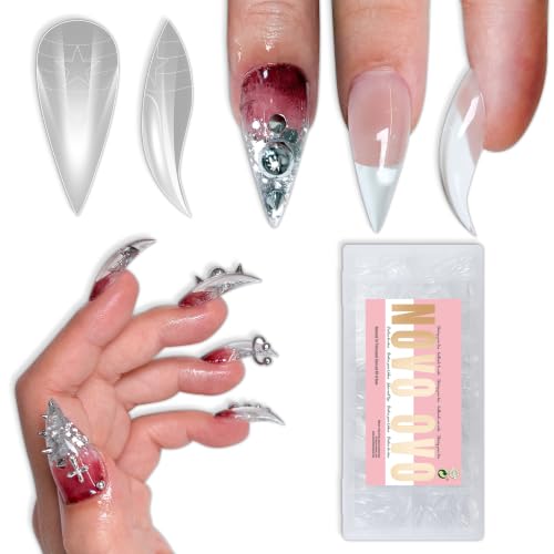 NOVO OVO 3D Cat Claw Nail Tips 192Pcs Short Curved Stiletto Press on Nails with Built-in APEX Full Cover PMMA Clear Eagle False Nails for Halloween Cosplay & Salon Extension 16 Sizes