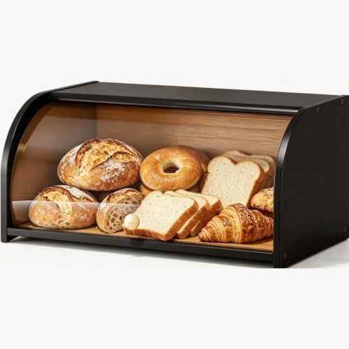 LUHENPING Roll Top Bread Box for Kitchen Countertop with Clear Lid by LUHENPING - Used condition - US$21.41