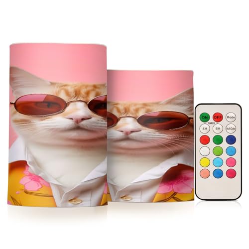 ALAZA Cat (58) Flickering Flameless Candles Battery Operated with Remote Timer,Tea Light Candles LED Pillar Votive Candles Set of 2 for Outdoor Indoor Decorations