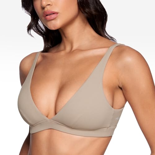 Image of INGIA Deep V-Neck Sports Bra Padded U Back Yoga Workout Bra | Low Impact, Fitness, Yoga, Wireless, Workout, Contour, Crop Top, for Women