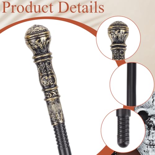 Image of GORGECRAFT Halloween Cosplay Antique Cane Vintage Walking Stick 145cm Costume Cane Plastic Punk Prop with Antique Golden Top Handle Knob Pretend Play Royalty Scepter Wand for Themed Events Stage Show