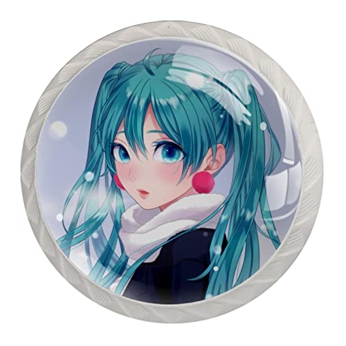 Blue Anime Girl Lot de 4 poignées de tiroir en cristal pour cuisine, commode, placard, salle de bain, armoire
