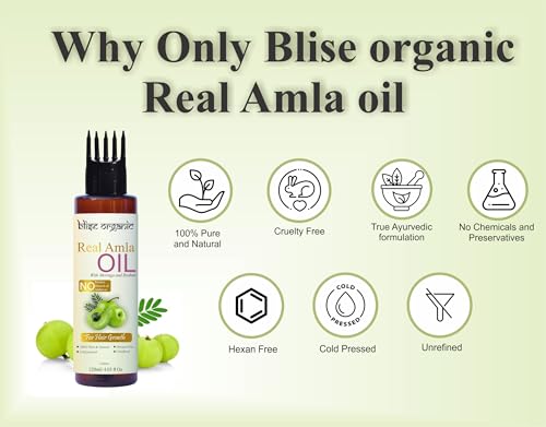 Image of Blise organic Real Amla Oil -100% Pure, Cold Pressed and Natural, For Skin and Hairs, with Brahmi and Moringa, Soil to Oil Certified, No artificial Fragrance, No added Colors