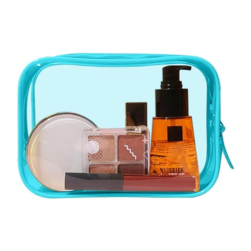 Clear Makeup Case Toiletry Bag Multipurpose Travel Makeup Bags Train Case Portable Cosmetic Organizer Transparent Storage Bag with Zipper PVC Cosmetic Pouch for Airport Airline Compliant (blue)