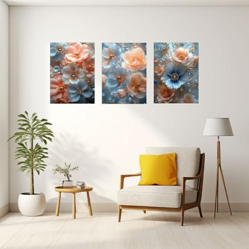 Tableaux impression sur toile fleurs BOHUO 3 pièces rose 40x60cm encadrée