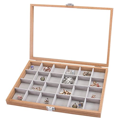 Coffret à Bijoux Boîte à Bijoux Organisateur, Couvercle Transparent en Bois empilable 24 Machines à sous Bijoux Bague Affichage Plateau Organisateur Showcase Boucles d'oreilles Collier Porte Boîte de Cover