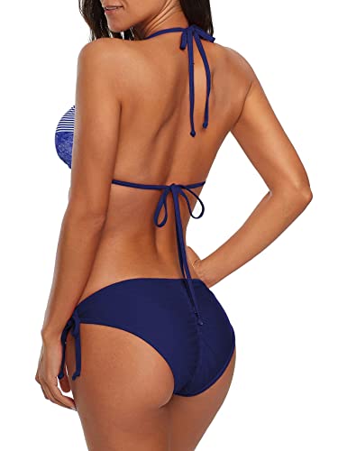 Image of American Trends Women's String Triangle Halter Bikini Set-2 Piece Swimsuit,Adjustable Ties,Removable Pads&Quick-Dry Fabric