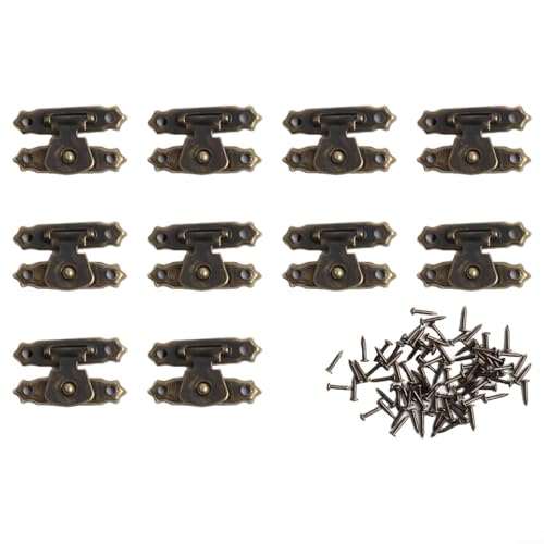 Jonikuper Lot de 10 fermoirs à loquet en bronze antique pour boîte à bijoux, valise et boîte en bois, quincaillerie en fer avec vis, moraillon décoratif rétro pour la maison et le bureau