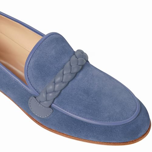 Image of MOOMMO Women Comfortable Suede Loafer Flats Round Closed Toe Slip On Penny Loafers Knitted Strap Oxford Loafer Shoes for Office Ladies Work Daily Casual Club Driver Flats Spring Elegant 4-11 M US