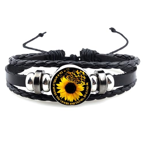 Image of Boho Sunflower Gifts Sunflower Leather Bohemian Bracelet Birthday Gifts for Women Teens Granddaughter Wife Daughter Mom Friendship Bracelets for Her