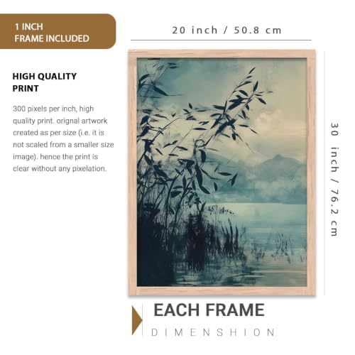Image of kotart Big Aesthetic Nature Art Wall Framed Posters | Japanese Nature View Framed Poster for Living Room Bedroom Wall Decor Set Of 3 (20x30 Inch)