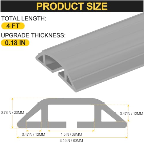 Image of MYFAMIREA 4FT Floor Cord Cover Heavy Duty Cord Cover for Wire on Floor | Outdoor Cable Covers Protector with 3 Channels, Extension PVC Wire Covers Hider Management for Home Office Outdoor, Grey