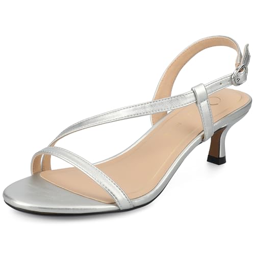 Journee Womens cushioned footbed Jemry Kitten Heel Faux Leather Open Toe Ankle Buckle 2-3 Inch Heel