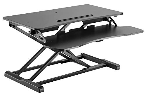 Best Cyber Deals 🔥 Monoprice Sit-Stand Riser Workstation Desk Converter - Black (31.5 x 15.7in) Table Top for Single Display, Height Adjustable 4.2"-19.7" Max, Optimized for Cubicles - Workstream Collection