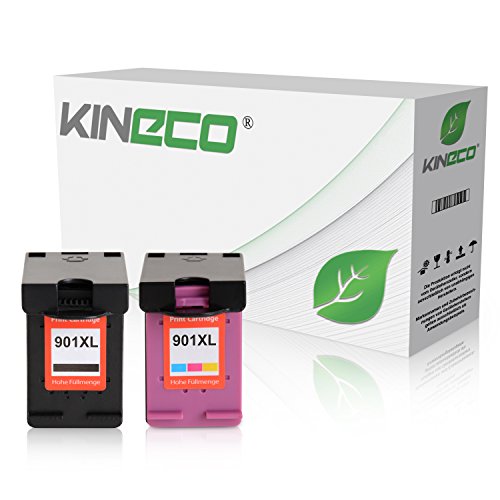2 kineco Cartuchos de Tinta Compatible con HP 901 X L CC654AE, CC656AE (Officejet J 4500 4524 4535 4540 4550 4580 4600 4624 4660 4680 C Series Wireless  Negro 20 ml, color 21 ml