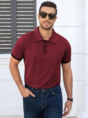 Polo masculino de verano con puños contrastantes y cuello, casual, de manga corta y tres botones, con bolsillo miniatura 4