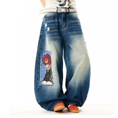 Baggy Jeans Men Graphic Acubi Y2k Baggy Cartoon Barrel Jeans Loose Fit Emo Washed Wide Leg Denim Barrel Pants3