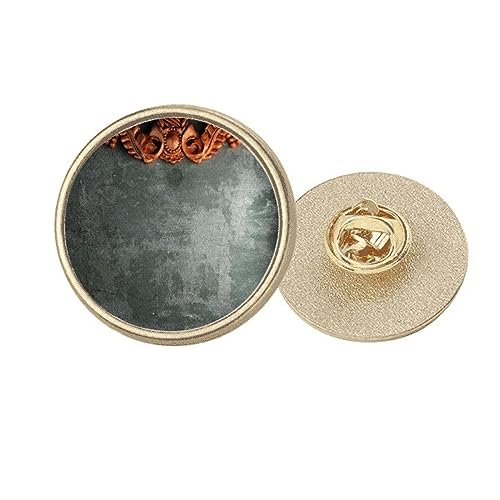 Broche ronde en métal doré gris ciment et acajou taille M