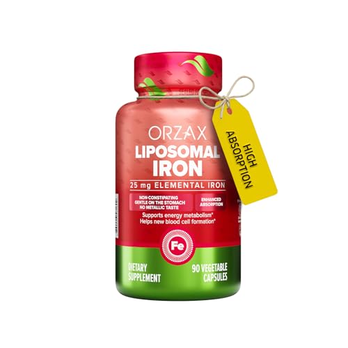 ORZAX Iron 25mg Liposomal, 90 Veg Capsules