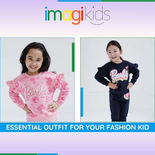 Image of Barbie Girls' 2-Piece Fleece Sweatshirt and Joggers Set Toddler to Big Kid