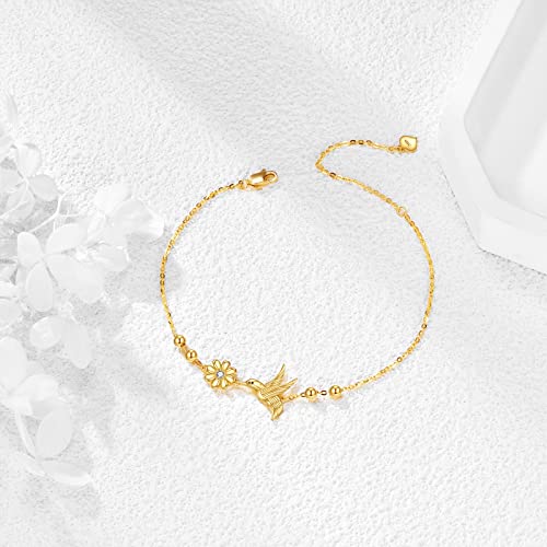 Kecho Gold Hummingbird Bracelets Yellow Gold Adjustable Chain Link Hummingbird Flower Bracelet Jewelry Gifs For Women Girls #TOP2