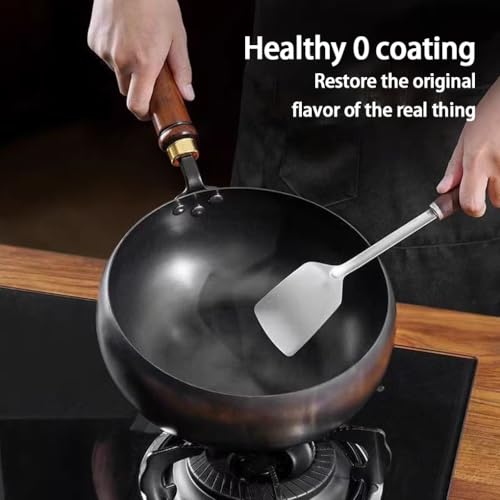 Guangcailun Haltbarkeit gewährleistet in Antihaft Eisentopf mit Holzdeckel etc. Flachboden unbeschichtet kleine Pfanne Schmoren, 24CM