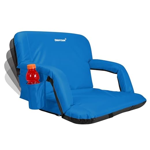 Driftsun Wide Reclining Stadium Seat - Deluxe Extra Wide Reclining Bleacher Chair with Back Support, Folding Sport Chair for Bleachers, Lawns, and Backyards (Expanded Width, Blue)
