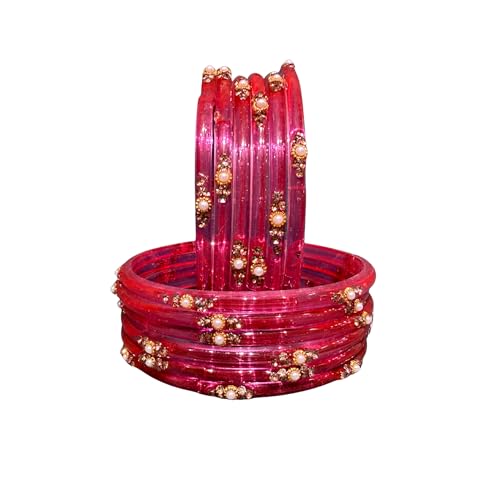 Image of SUNDRAM Women's Premium Fancy Glass Bangles for Women & Girls |with Zircon Gemstone Work & Charm| Traditional Ethnic Bangles Set of 12