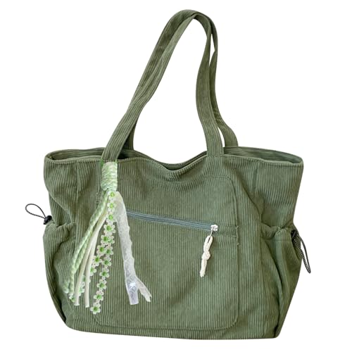 HTTDSLF Sac Fourre Tout Femme, Sac à Main Cours, Tote Bag en Velours Côtelé, Sac à Bandoulière avec Zippée, Léger Sacs Cabas Femme pour Travail Voyage...