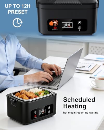 Moexili Electric Lunch Box, 2026 Upgraded 1.2L Cordless Heated Lunch Box, 24000mAh Battery Powered Food Warmer with Timer, 5-Sided Heating, Leakproof, for Office, Outdoors & Truck (Pure Black) - 5