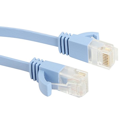 Câble Ethernet RJ45 CAT6a bleu bébé 50m, cordon réseau plat ultra-mince pour routeur LAN