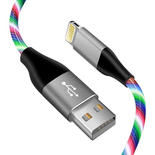 LED iPhone Light up Charger Cable, | Apple MFi Certified | USB A to Lightning Fast Charging Cord Compatible with iPhone 13 Pro Max 12 Mini 11 X XS XR 8 7P 6S iPad iPod Touch More (Multicolored, 3 FT)