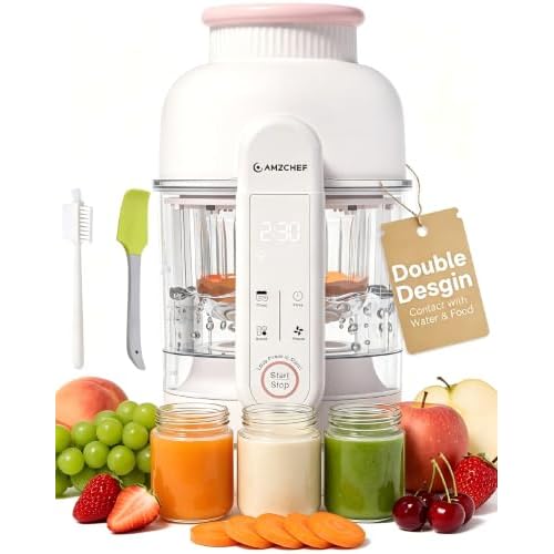 AMZCHEF Baby Food Maker, Auto Steam & Blend Glass Bowl for Puree/Fruit/Meat | BPA-Free & Easy Cleaning\Touch Screen\Dishwasher Safe Off-White 9 in 1