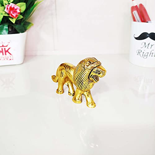 Image of KridayKraft Metal Lion Pair in Fine Finishing & Decorative for Home /Office & Table (Gold, Standard), 11 cm , 5 cm