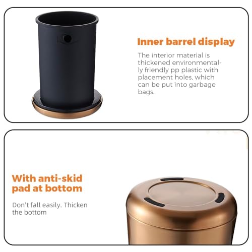Image of 10L /2.6 Gallon Rose Gold Stainless Steel Trash Can,Brush Gold Bathroom Garbage Can,Open Top Trash can for Bathroom,Bedroom,Hotel,Kitchen,RV (Rose Gold)