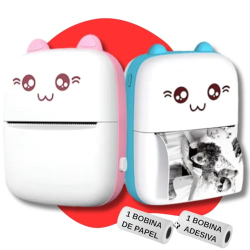 Mini Impressora Térmica Portátil Etiqueta Sem Fio C/1 Papel Adesivo Infantil e 1 Papel Padrão Ideal Para Imprimir Fotos, Memórias, Lembranças Premium (Azul)