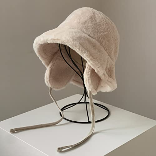Viewlap Fake Fur Trooper Trapper Hat Bomber Hat With Earflaps Windproof Women Girls Warm Winter Hat Christmas (Ivory) #TOP3