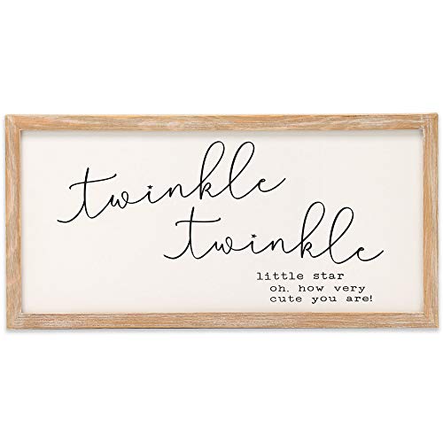 Image of Twinkle Twinkle Little Star Framed Wood Wall Decor - Large Nursery Wall Art With Song Quote for Baby Room or Playroom