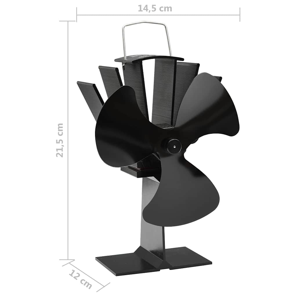 Ofenventilator Kaminventilator wärmebetrieben 3 Flügel für Holzofen Kamin Schwarz leiser Betrieb ohne Strom