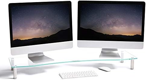 VonHaus - XL Glass Monitor Stand for Desks - Height Adjustable Screen Riser - Large Dual Monitor & TV Riser  Wide Clear Glass with Aluminium Legs - for Home or Office - 100 x 26cm - 20kg Capacity