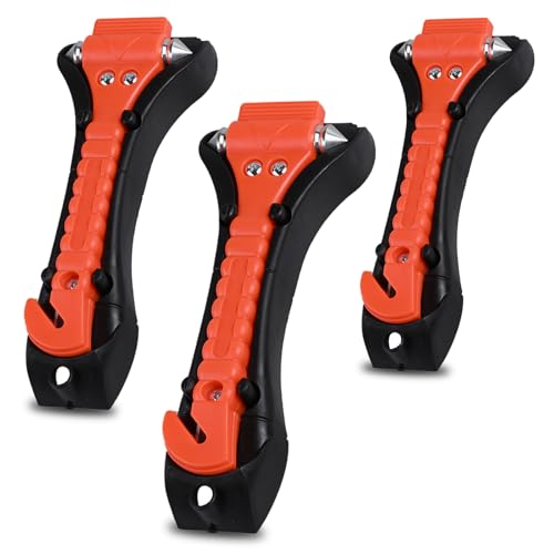 OWLMATE Pack de 3 cortadores de cinturón Martillo de Emergencia Martillo de Emergencia para Coche con Cortador de cinturón tüv Martillo de Emergencia para Coche con Cortador de cinturón para Coche